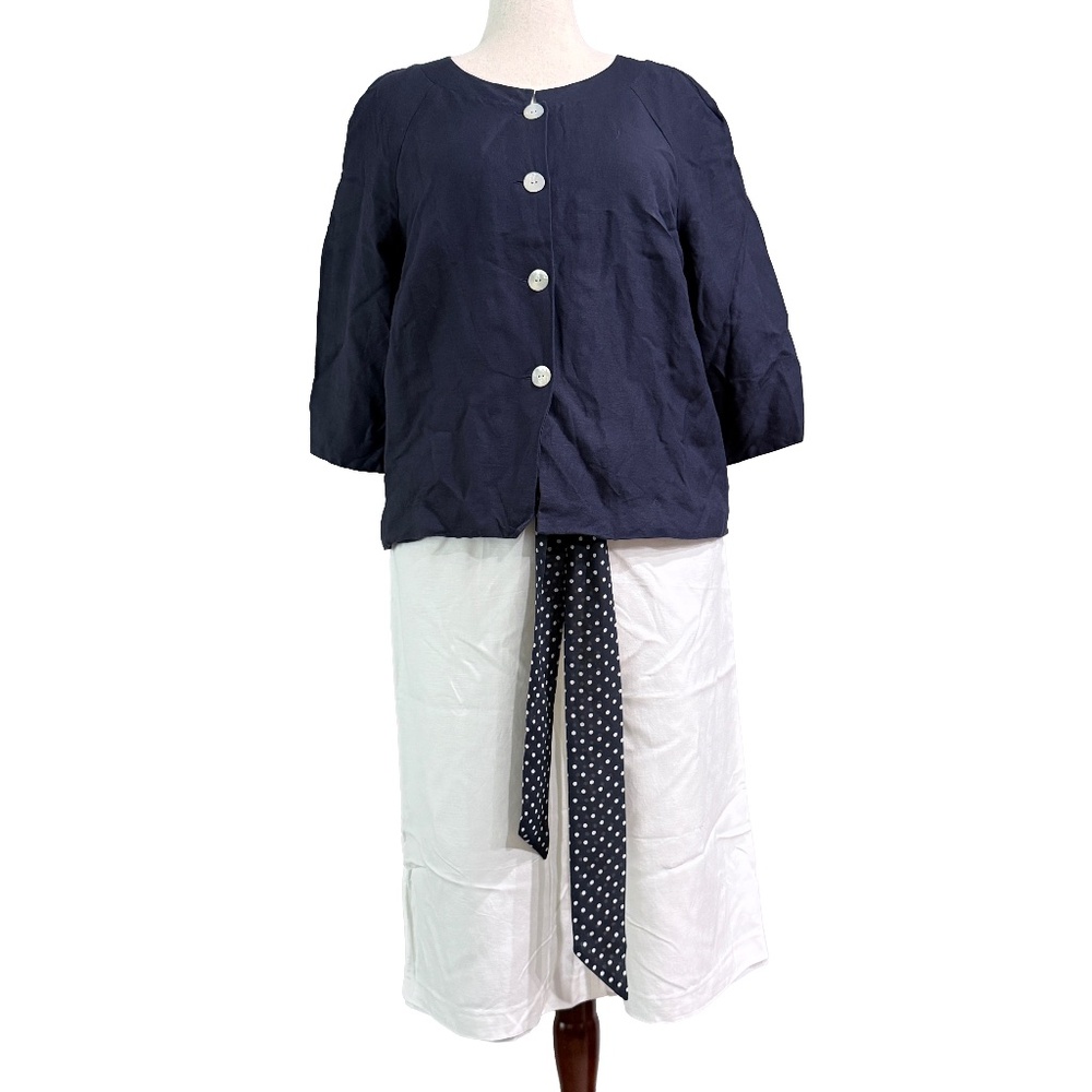 🌸 Plus Size 18 Coldwater Creek Linen Blend Two-Piece Set – Navy and White